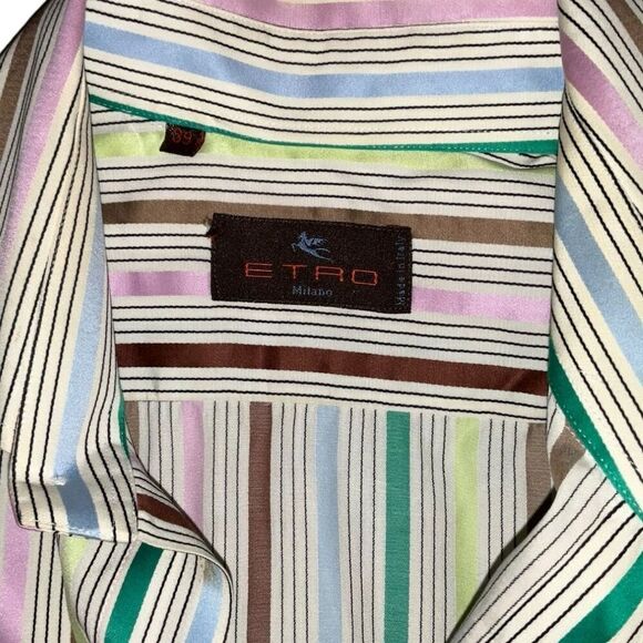๐จ๐ผโ Etro Menโs Multicolor Striped Long Sleeve Button-Up Shirt w/ Size 39 (L) - Picture 4 of 5